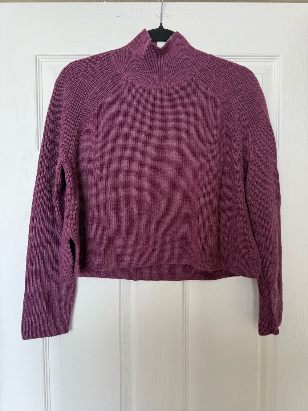 Eileen Fisher Plum Blossom Extra Fine Merino Wool Mock Neck Cropped Sweater